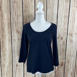 Talbots Navy Super Soft Blouse w/Embroidery Small